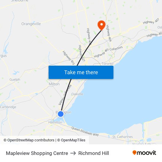Mapleview Shopping Centre to Richmond Hill map