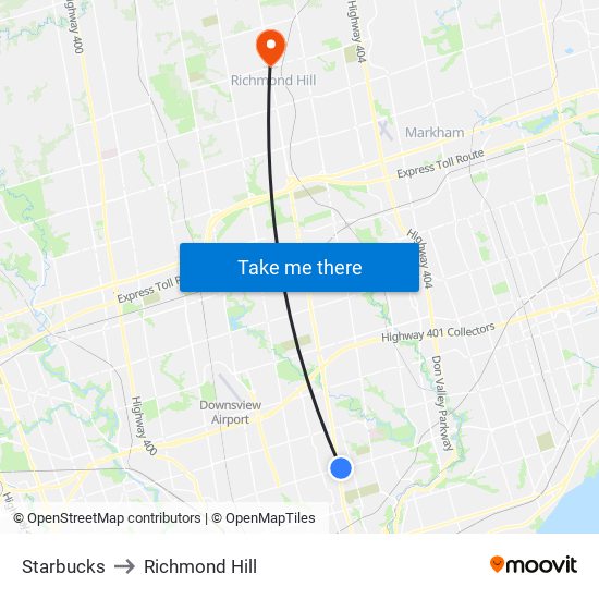 Starbucks to Richmond Hill map