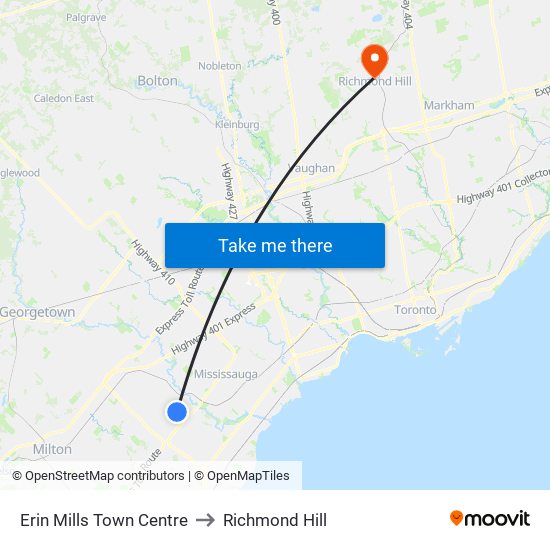 Erin Mills Town Centre to Richmond Hill map