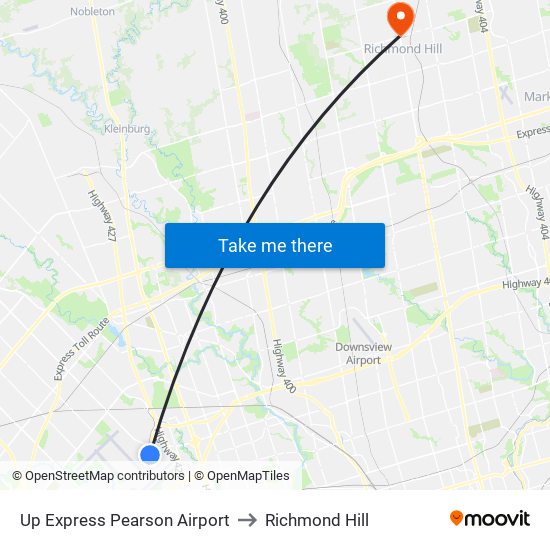 Up Express Pearson Airport to Richmond Hill map