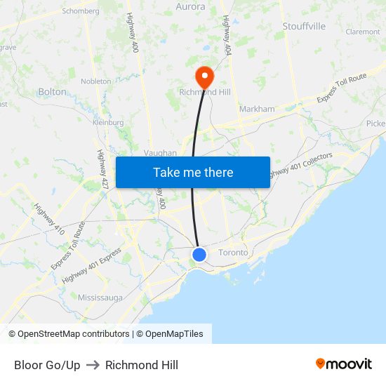 Bloor Go/Up to Richmond Hill map