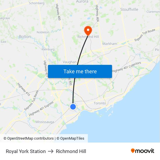 Royal York Station to Richmond Hill map