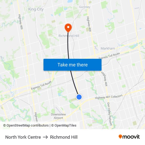 North York Centre to Richmond Hill map