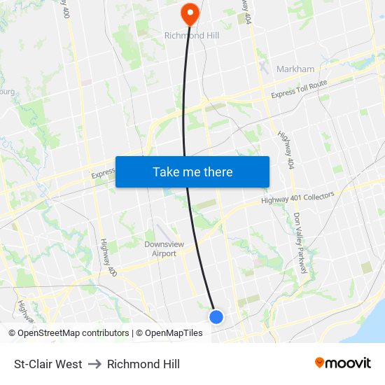 St-Clair West to Richmond Hill map