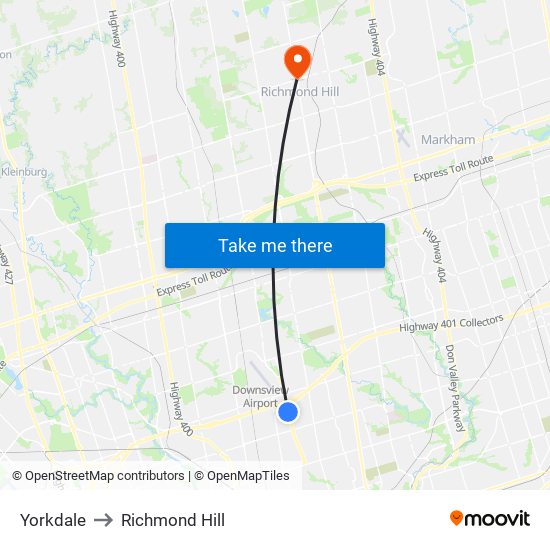 Yorkdale to Richmond Hill map