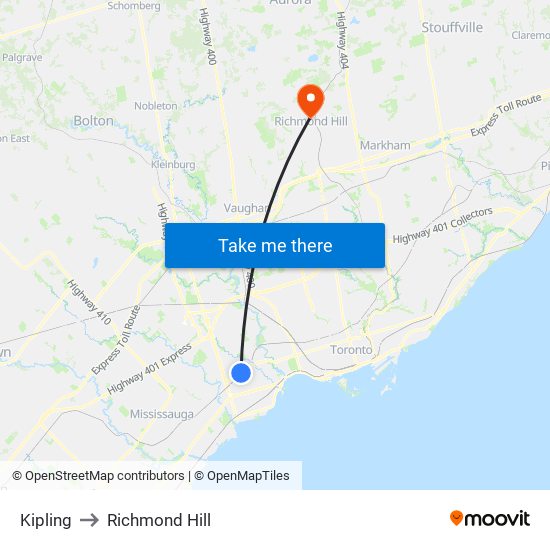 Kipling to Richmond Hill map