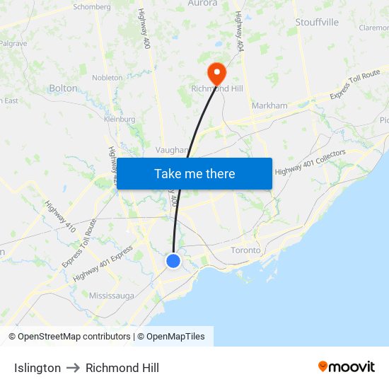 Islington to Richmond Hill map