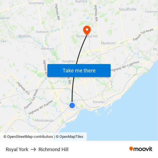 Royal York to Richmond Hill map