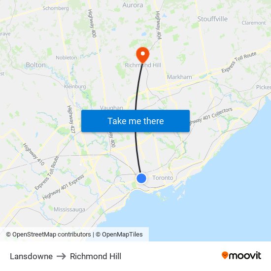 Lansdowne to Richmond Hill map