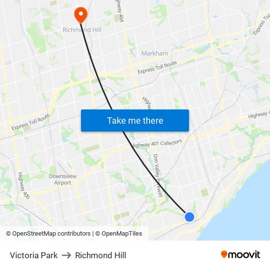 Victoria Park to Richmond Hill map