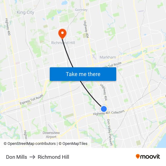Don Mills to Richmond Hill map