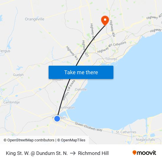 King St. W. @ Dundurn St. N. to Richmond Hill map