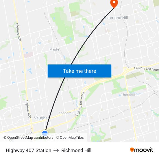 Highway 407 Station to Richmond Hill map