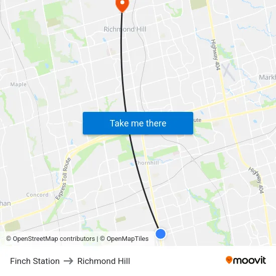 Finch Station to Richmond Hill map