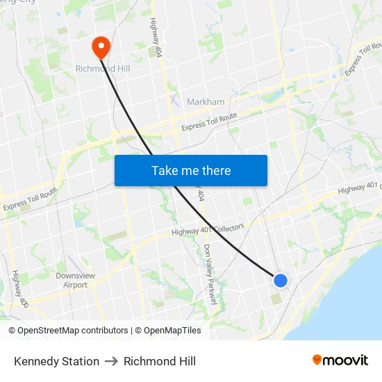 Kennedy Station to Richmond Hill map