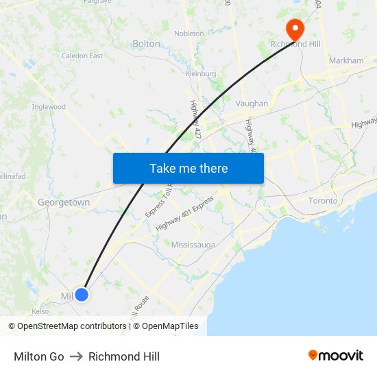 Milton Go to Richmond Hill map