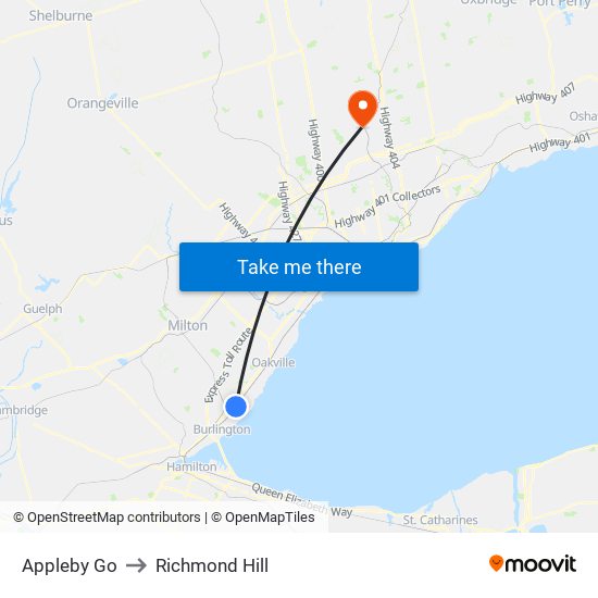 Appleby Go to Richmond Hill map
