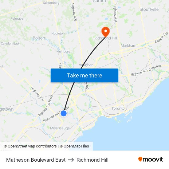 Matheson Boulevard East to Richmond Hill map