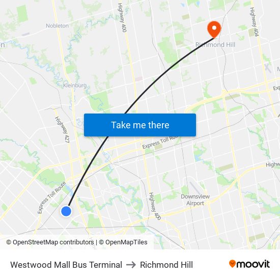 Westwood Mall Bus Terminal to Richmond Hill map