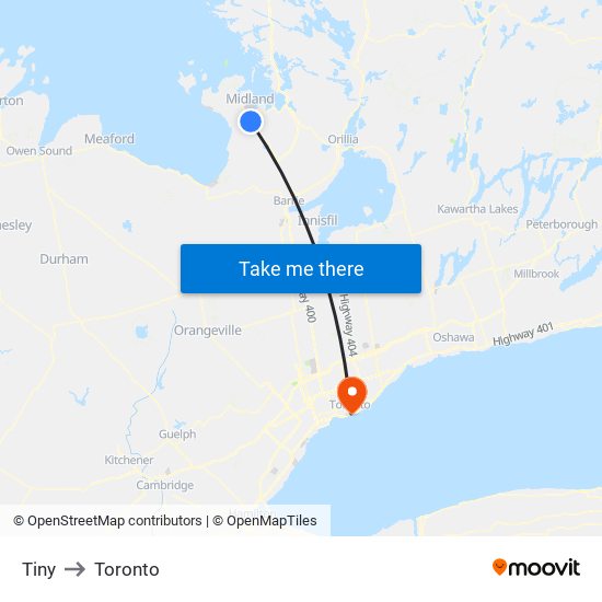Tiny to Toronto map