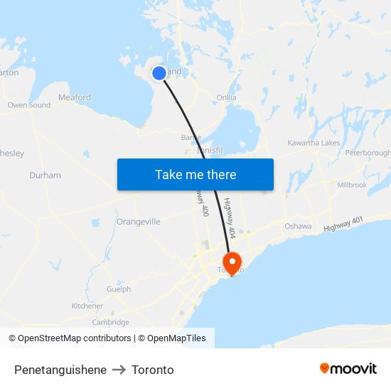 Penetanguishene to Toronto map