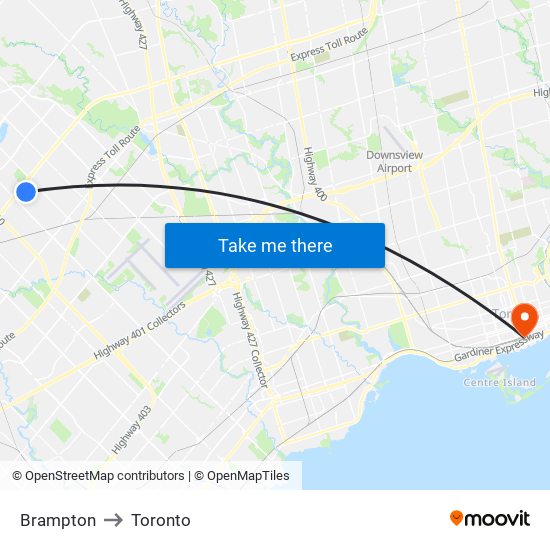 Brampton to Toronto map