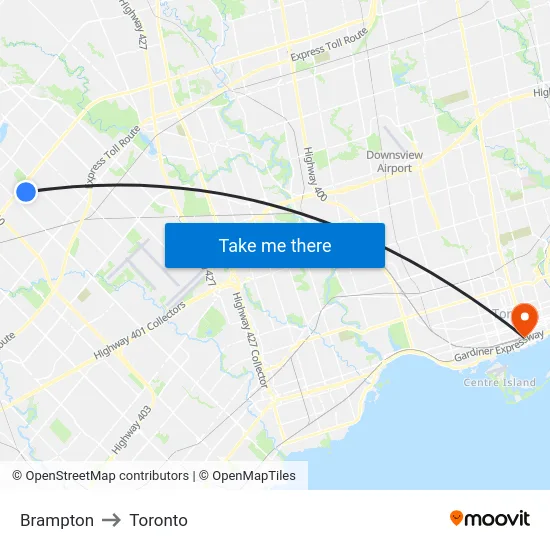 Brampton to Toronto map