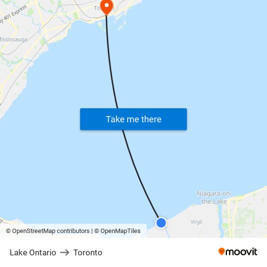 Lake Ontario to Toronto map
