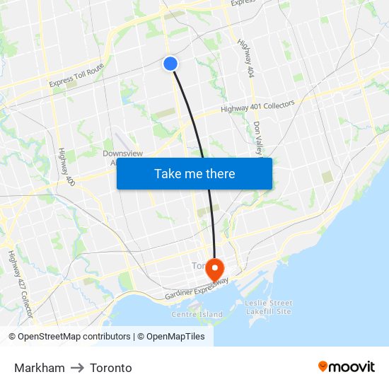 Markham to Toronto map