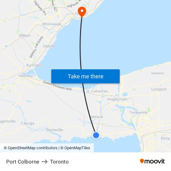 Port Colborne to Toronto map