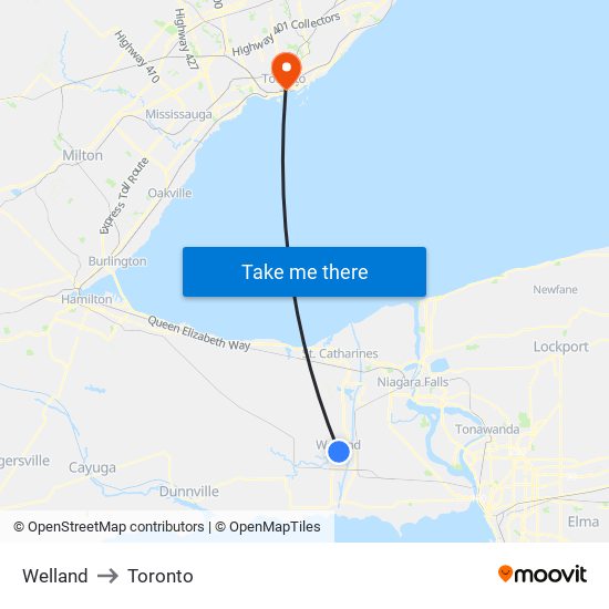 Welland to Toronto map