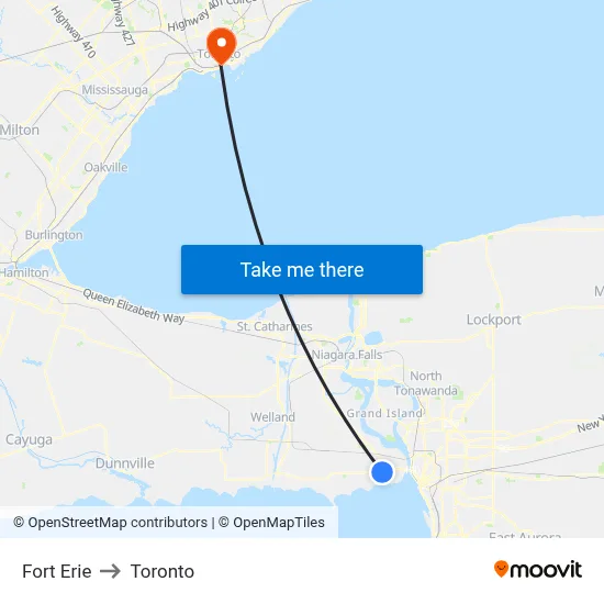 Fort Erie to Toronto map
