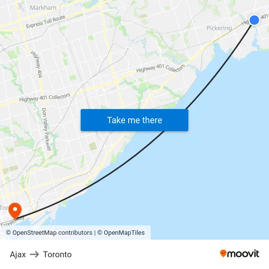 Ajax to Toronto map