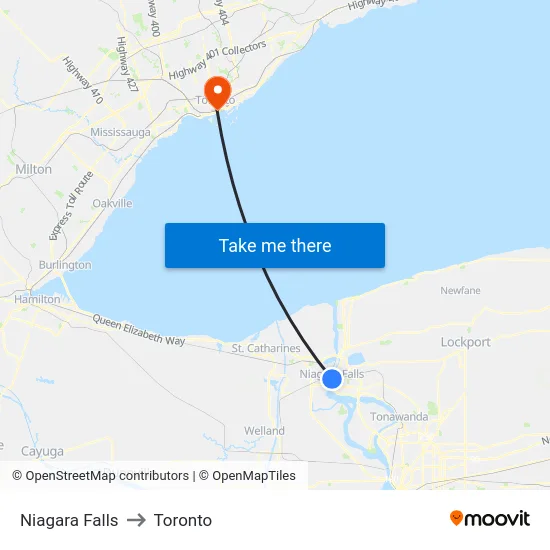 Niagara Falls to Toronto map