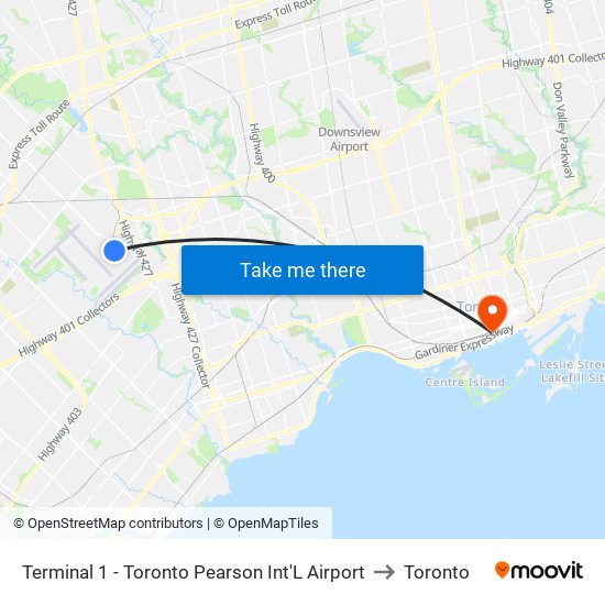 Terminal 1 - Toronto Pearson Int'L Airport to Toronto map