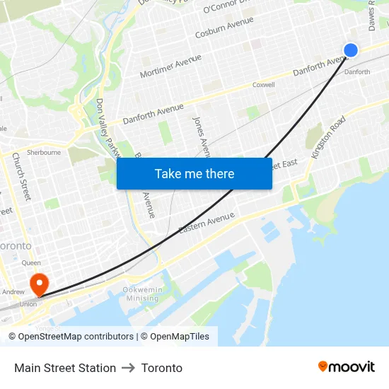 Main Street Station to Toronto map