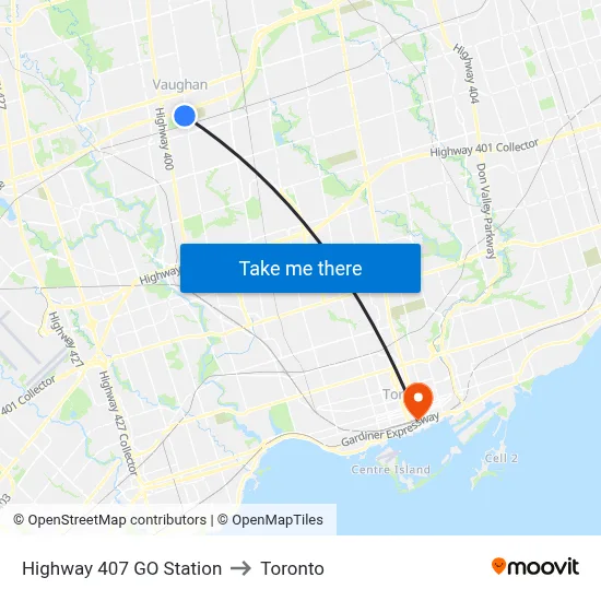 Highway 407 GO Station to Toronto map