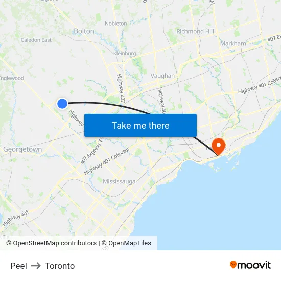 Peel to Toronto map