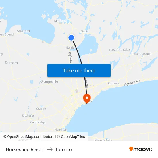 Horseshoe Resort to Toronto map