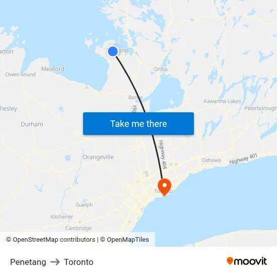 Penetang to Toronto map