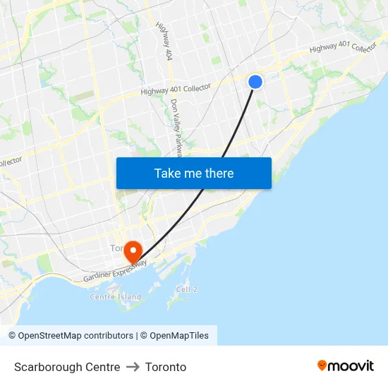 Scarborough Centre to Toronto map