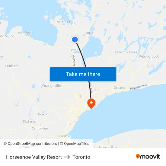 Horseshoe Valley Resort to Toronto map