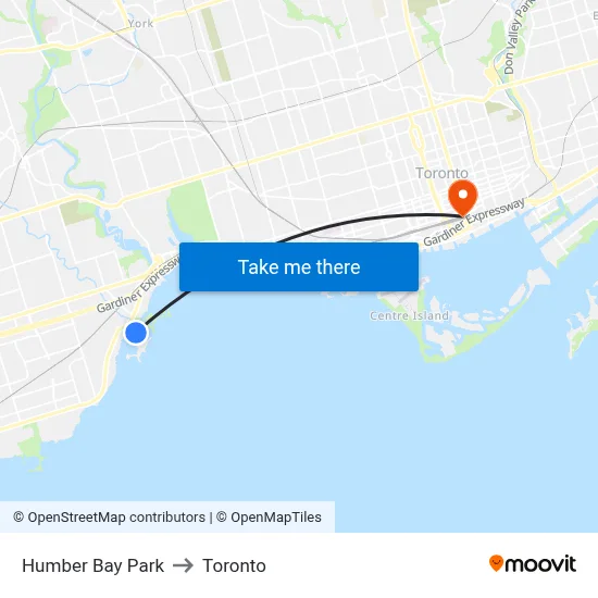 Humber Bay Park to Toronto map
