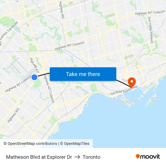 Matheson Blvd at Explorer Dr to Toronto map