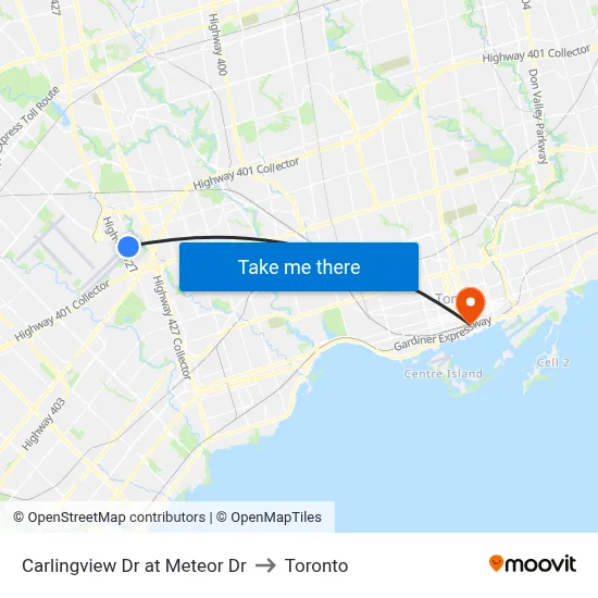 Carlingview Dr at Meteor Dr to Toronto map