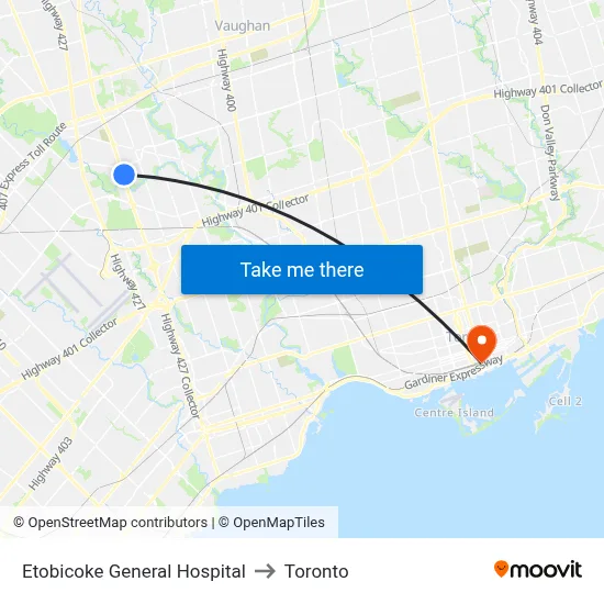 Etobicoke General Hospital to Toronto map