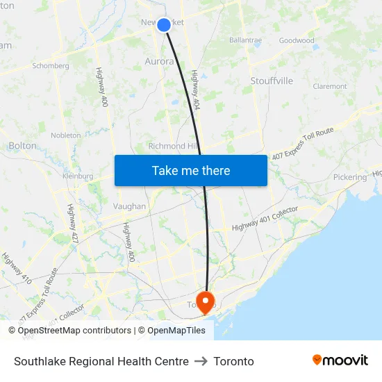 Southlake Regional Health Centre to Toronto map
