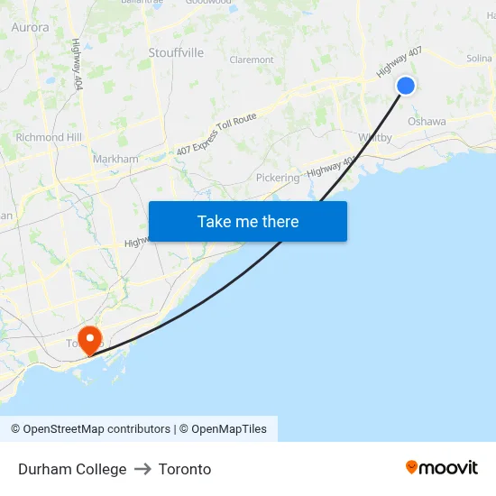 Durham College to Toronto map