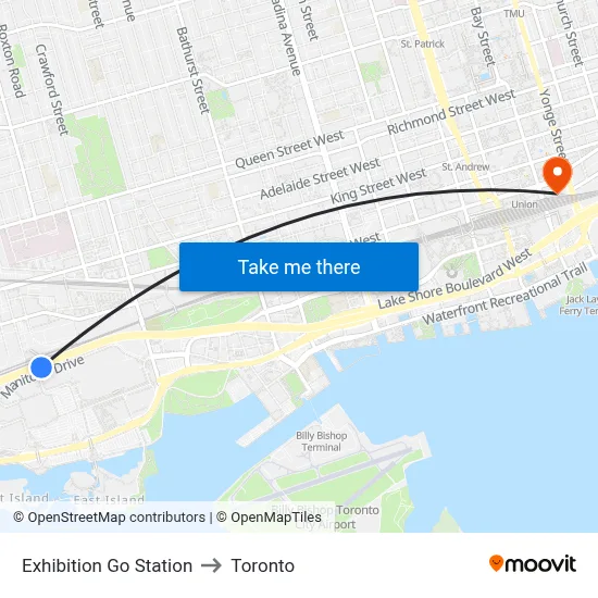 Exhibition Go Station to Toronto map