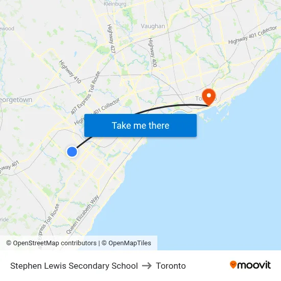 Stephen Lewis Secondary School to Toronto map